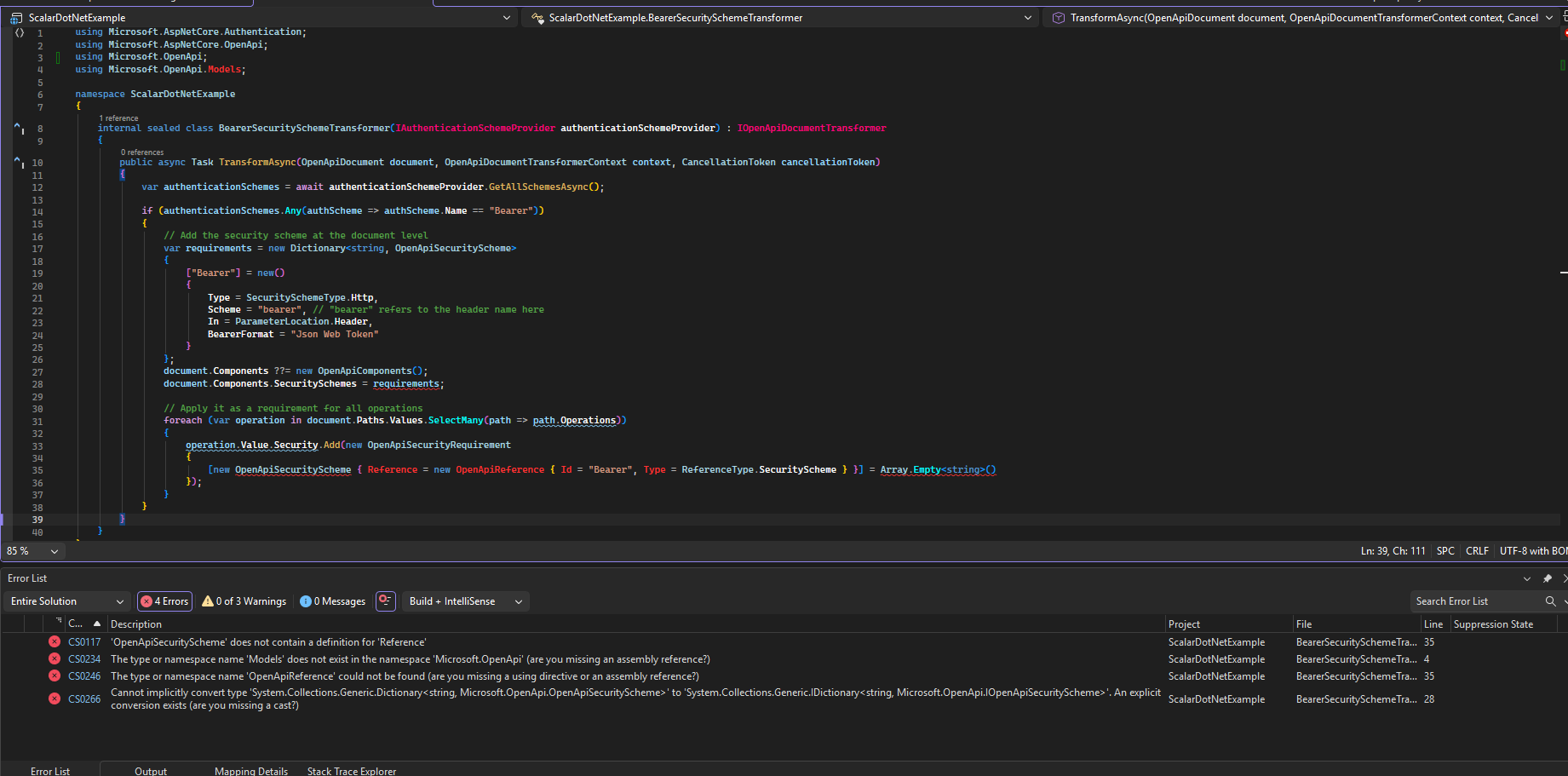 scalar error with .net 10